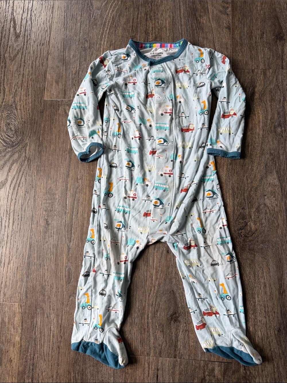 Magnetic Me Light Blue Vehicle Print Footed One-Piece 6-9 Months
